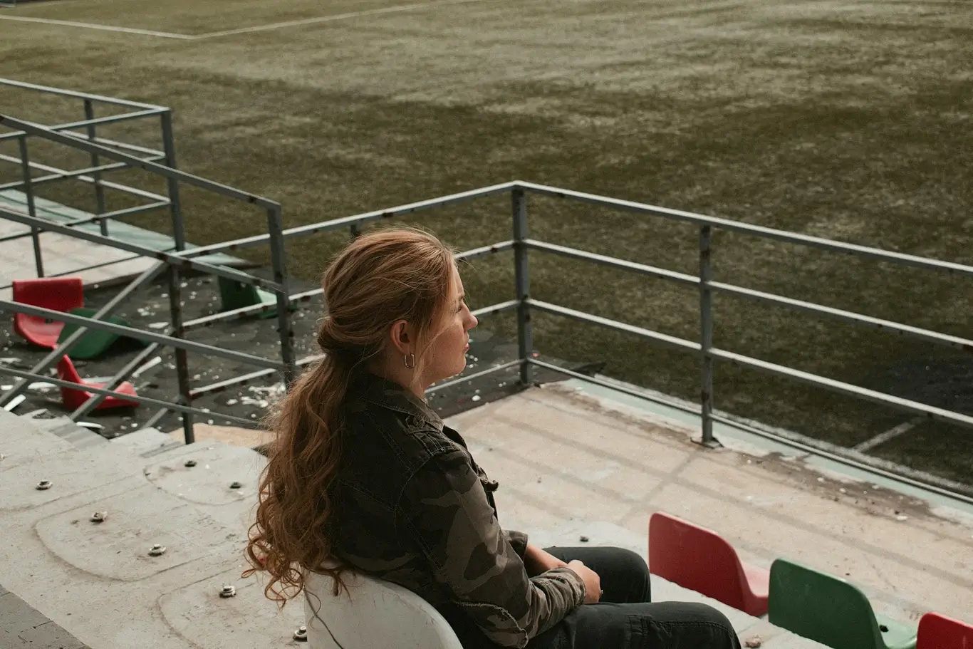 Kelsie Kimberlin sits Irpin soccer stadium Kelsie Kimberlin sits Irpin soccer stadium