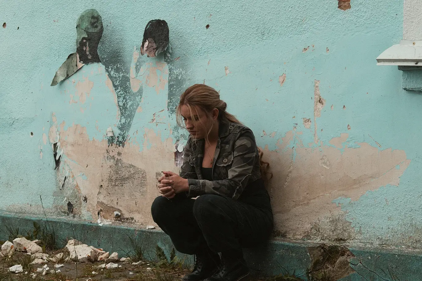 Kelsie Kimberlin sits against a wall next to the destroyed cultural center 2 Kelsie Kimberlin sits against a wall next to the destroyed cultural center 2